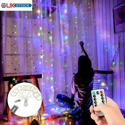 £12.10 • Buy 300LED Curtain Fairy Lights String Indoor Outdoor Backdrop Wedding Gift Party UK