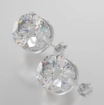 Womens Stud Earrings Round Cut Diamond 14K White Gold Solitaire Vtg Estate • $699