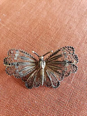 Vintage Sterling Silver Butterfly Brooch Measures 2.07  In Good Condition  • $4