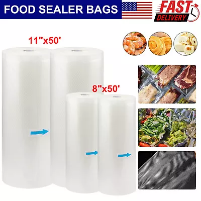 $10.99 • Buy 1-4 Rolls Food Vacuum Sealer Bags 8 X50' & 11 X50' Vaccum Saver Storage Seal Bag