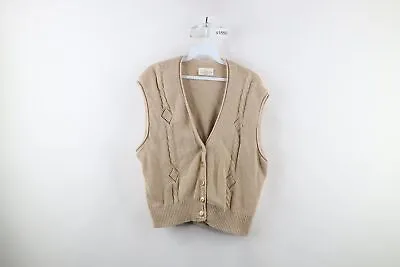 Vintage 90s Streetwear Womens Medium Diamond Cable Knit Cardigan Sweater Vest • $44.95