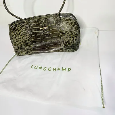 LONGCHAMP Roseau Green Croc Embossed Shoulder Bag With Dust Cover • $134.55