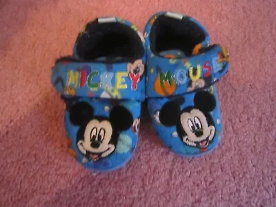 £0.99 • Buy VGC Baby Boy Mickey Mouse Slippers Warm Winter Comfy Hook And Loop Infant UK 6