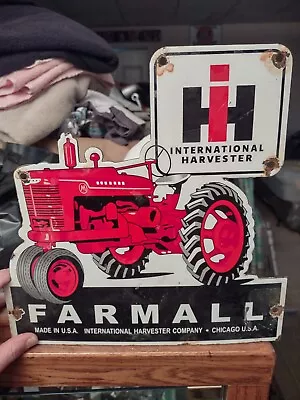 Vintage International Harvester Porcelain Dealership Sign Farmall Tractor Parts • $190