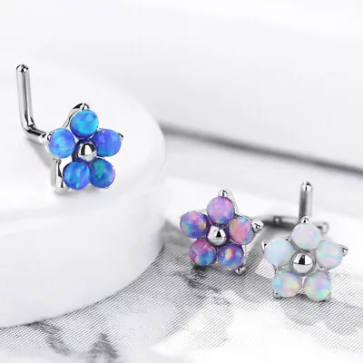 Five Opal Petals Flower 316L Surgical Steel L Bend Nose Studs Rings 20G  • $9.95