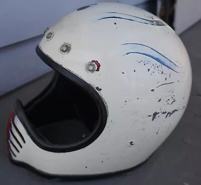 Vintage Bell Moto Star III 3 White Full Face Motorcycle Helmet MX 7 & 3/8 USA • $225