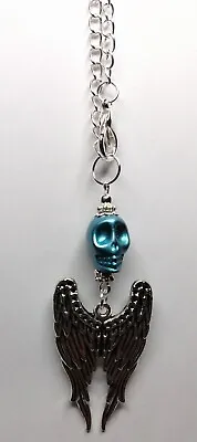 Handmade Car Rear View Mirror Charm Skull Angel Wings Turquoise • £4.45