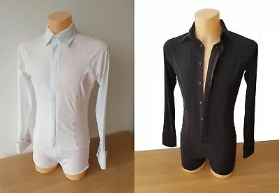 Mens Buttoned Raglan Stretch Shirt On Shorts For Ballroom Latin Ice Skating • £99