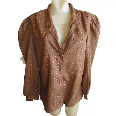 Vintage Womens Top Large 1980's Sears Brown Open Collar Secretary Brown Floral • $20