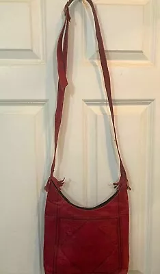 Handcrafted Moroccan Tooled Crimson Leather Shoulder/Crossbody Handbag Boho 13 H • $21.24