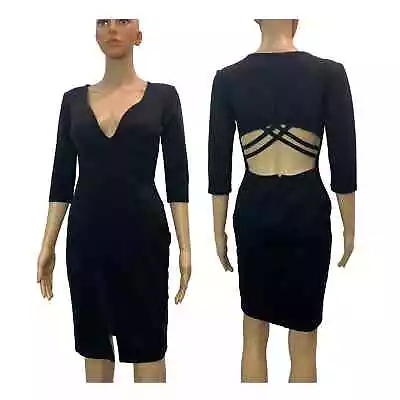 80s Black Cut Out Spandex Dress | Low Cut Tight Fit Classic | VTG L Fits M • $88