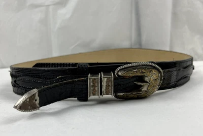 $30 • Buy TONY LAMA Made In USA Men's 34 Belt Reptile Leather Black Western Patchwork