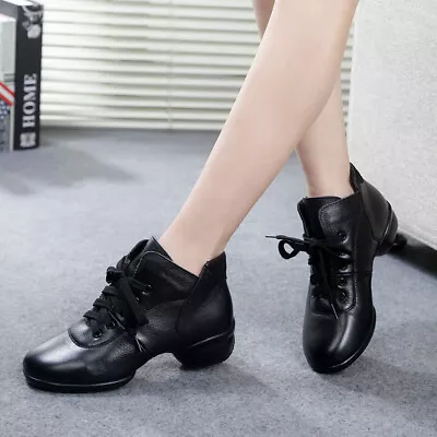 Female Dance Shoes Lace Up Leather Square Soft Sole Breathable Dance Shoes • $48.50