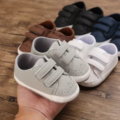 Newborn Baby Boy Pram Shoes Infant Sneaker Toddler PreWalker Trainer 3 6 9 12 18 • £4.99