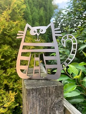 Cat Fence Gate Topper Garden Ornament Decor Steel Metal Gift Stripes • £9.50