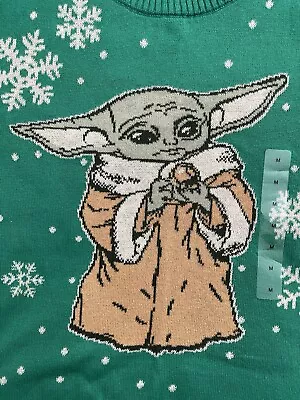 NEW Baby Yoda Sweater Size Medium Green Star Wars Grogu Girls Christmas Disney • $7.99