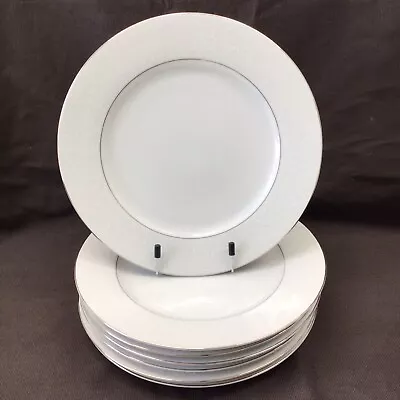 Crown Victoria Set Of 7 Lovelace Dinner Plates Pristine Condition White Silver • $69