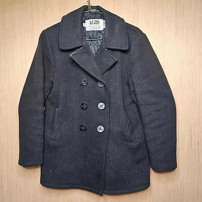 Schott US 74ON Wool Pea Coat Mens 38 Black Double Breasted Heavy Quilted Liner • $199.95