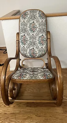 Vintage Beech Framed Bentwood Rocking Chair In Tapestry Upholstery • $190