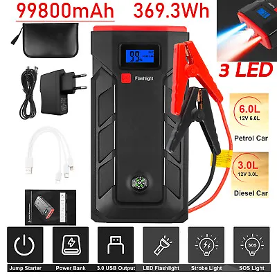 $46.99 • Buy 99800mAh Jump Starter 1000A Portable 12 Volt Car Battery Heavy Duty High Booster