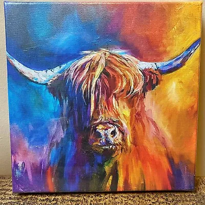£13.99 • Buy Multi Coloured Harry Highland Cow Wall Art Canvas Mini By Sue Gardner Vibrant