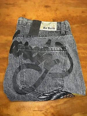 Ed Hardy Denim Original Battle Skull Embroidered Loose Fit Jeans Mens Size 36x31 • $69.99