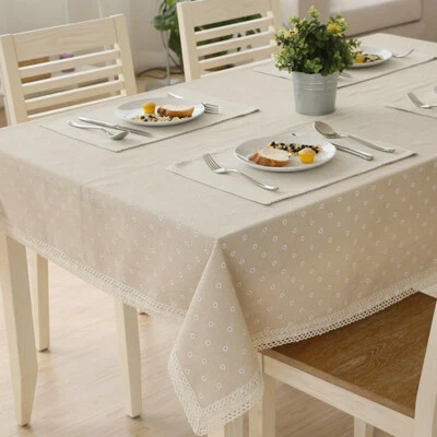 $11.90 • Buy Flower Pattern Tablecloth Linen Cotton Table Cloth With Lace Dining Table Cover