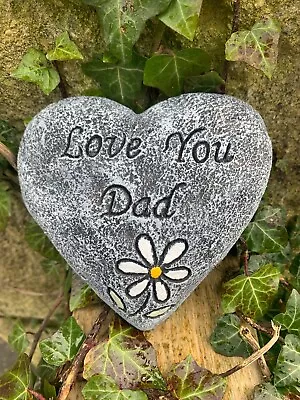 Love You Dad stone Heartmemorial plaque Concrete Ornament Grave • £8.18