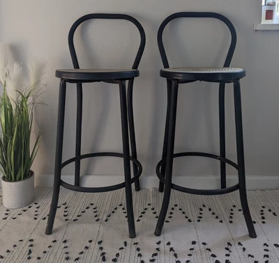 £40 • Buy Black Metal & Rattan Effect Thonet Style Bar Chairs High Chairs Retro