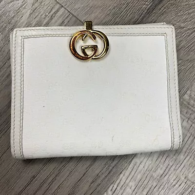 Vintage GUCCI GG Guccissima Bi Fold Leather Wallet Off White • $63.99