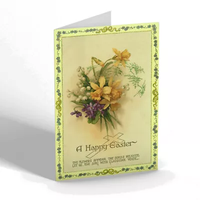 EASTER CARD - Vintage Design - Violets. Daffodils Lilies-of-the-Valley • £4.99