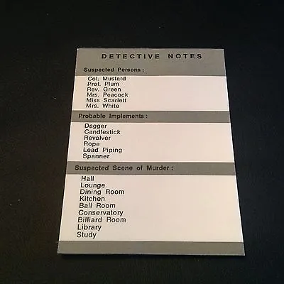 CLUEDO Detective Notes X 20 Sheets Spare Parts / Replacements Pad • £2.65
