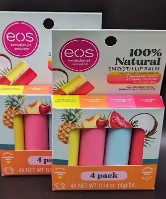 EOS 100% Shea Smooth Lip Balm 4 Pack Strawberry Pineapple Melon Coconut Lot Of 2 • $17.99