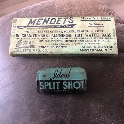 VTG Ideal Split Shot Fishing Sinkers Tin 12 No. 7 & MENDETS Box W/Instructions • $10