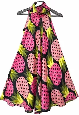 A-Line Pineapple Dress By Marimekko Designed By Sama Jussi Koski Silk Blend Sz M • £55