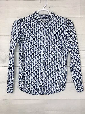 J.Crew Seahorse Navy Button Down Long Sleeve Boy Shirt SZ 2 • $19.75