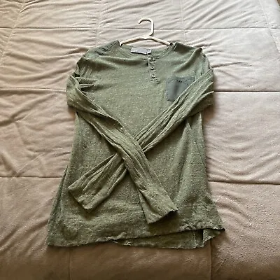 Men's Vince. ‘Jaspe’ Wool Linen Blend Henley.  Green.  Size Small. • $30