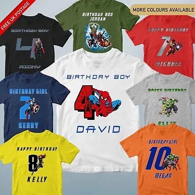 SUPERHERO KIDS Birthday T-Shirt CUSTOM Shirt Spider Ir0n Man America Hulk • £7.99