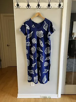 M Mac Dress Womens XL Wearable Art Shell Print Blue Cotton Vermont Country Store • $35.99