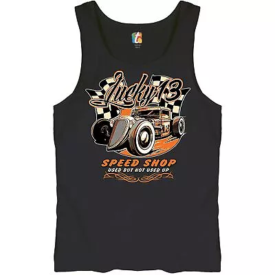 Lucky 13 Speed Shop Tank Top Rat Rod Route 66 Vintage Racing Car Men's Top • $22.95