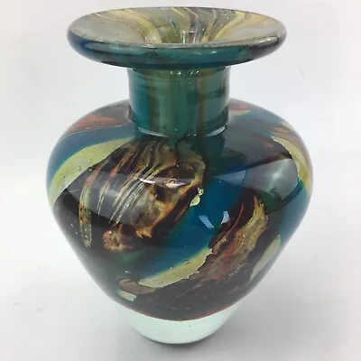 Mdina Vase Mid Century Art Glass Signed MCM Swirled Colors 5.5  Tall Malta • $55