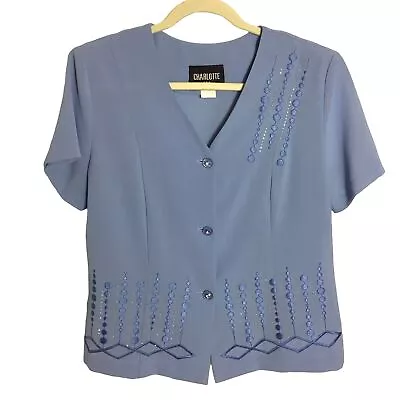 Vintage L Ornate Crystal Like  Buttons Embroidered Blouse Tailored Secretary • $50