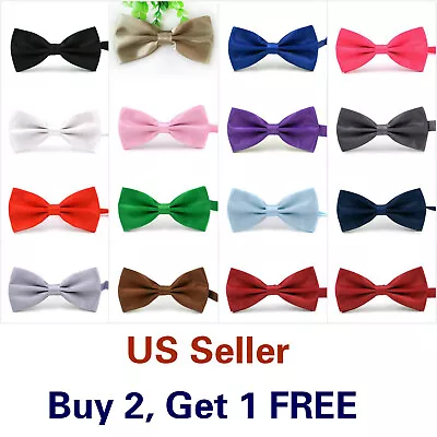 15 Styles Bow Tie Classic Solid Color Mens Adjustable Bowtie Wedding Necktie • $6.59