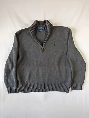 Polo Ralph Lauren Sweater Mens XL Gray Long Sleeve Knit Heavyweight Vintage • $22.99