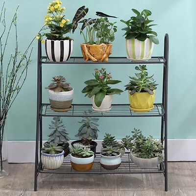 3Tier Metal Ladder Plant Stand Display Rack Home Outdoor Garden Flower Pot Shelf • £15.94