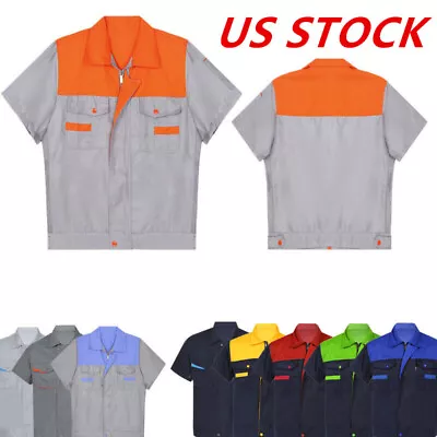 Men's Casual Work Shirt Short Sleeve Shop T-Shirts Motor Mechanic Uniform Top • $18.30