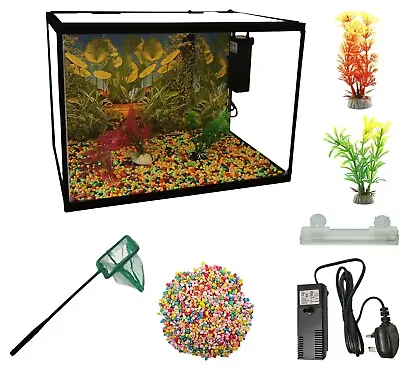 LED Glass Aquarium Fish Tank Starter Kit  Fish Net Led Light  Air Pump Filter • £49.95