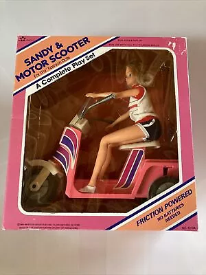 Vintage  1984 Sandy And Friction Powered Motor Scooter Complete Play Set NIB • $79