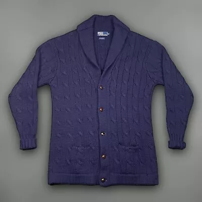 Vintage Polo Ralph Lauren Fisherman Cardigan Sweater Shawl Navy Cable Knit XL • $149.99