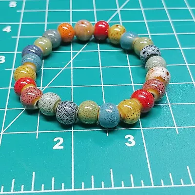 Vintage Multi-Colored Polished Stone Bead Stretch Bracelet • $11.35